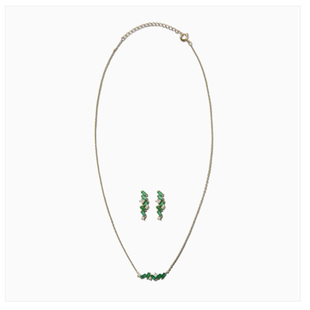 By Adina Eden Emerald Green CZ Baguette Earring & Necklace Combo Set